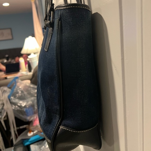 Dark Blue Denim Baguette Bag with Dark Brown Leather Straps – Pre-Owned - Picture 4 of 7